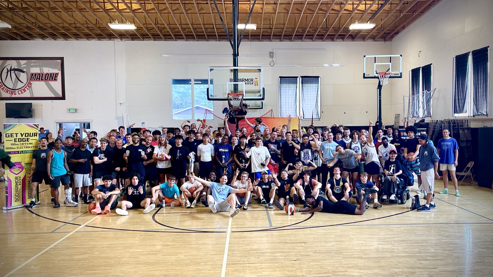 Full gym crowd with Energy Steve at Malone Training Center